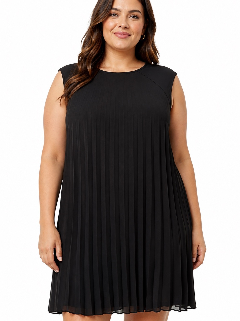 Pleated Sleeveless Black Dress Lightweight Neutral Flowy LBD Sz XL